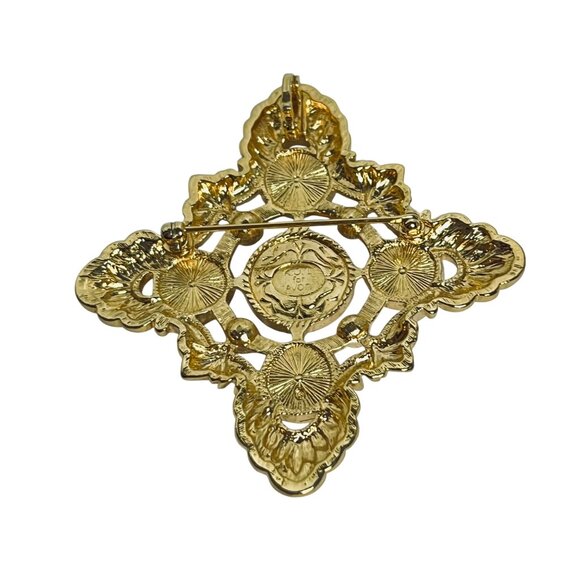 KJL for Avon Gold Tone, Faux Pearl And Clear Rhinestone Brooch/Pendant (6087) - Picture 8 of 10